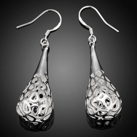 Beautiful 3D Waterdrop Earrings Solid Sterling Silver " Hypoallergenic " - Picture 2 of 4